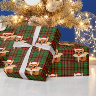 Süßes Weihnachts-Fuchs-Muster Festliches Karo Feri Geschenkpapier