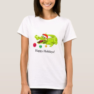Süßes Weihnachts-Krokodil. Grüne goldene und rote  T-Shirt