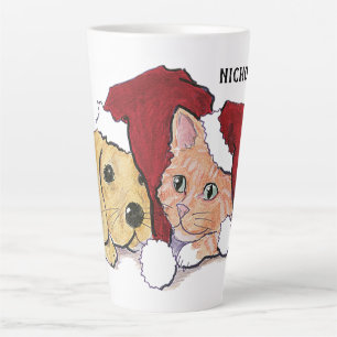 Süßes Weihnachts-Labrador-Welpe und Orange Tabby Milchtasse