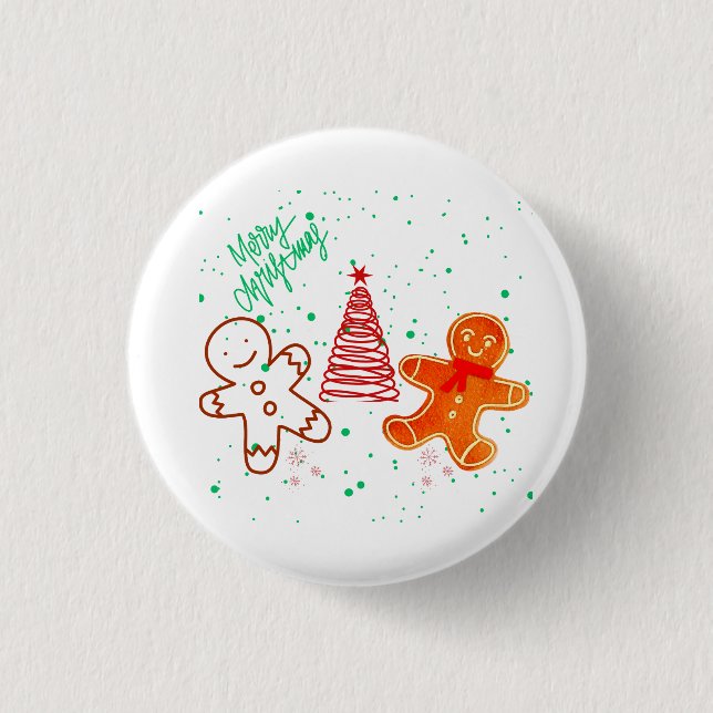 Süßes Weihnachts-Lebkuchenmann- und Baum-Muster.  Button (Vorderseite)