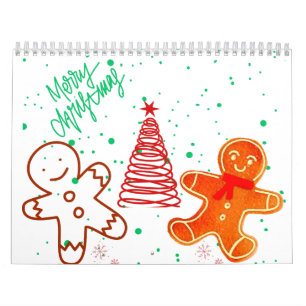 Süßes Weihnachts-Lebkuchenmann- und Baum-Muster. Kalender