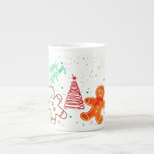 Süßes Weihnachts-Lebkuchenmann- und Baum-Muster. Prozellantasse