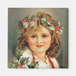 Süßes Weihnachts Mädchen Vintage Magnet