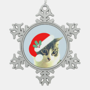 Süßes Weihnachts-Merlin-Katzengesicht Schneeflocken Zinn-Ornament