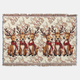 Süßes Weihnachts-Rentier-Trio mit Karo-Schals Decke