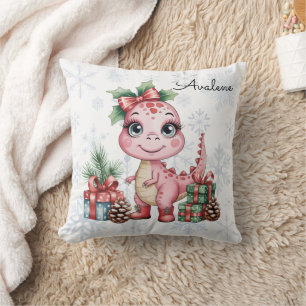 Süßes Weihnachts-Rosa-Dinosaurier-Baby-Shower-Gesc Kissen