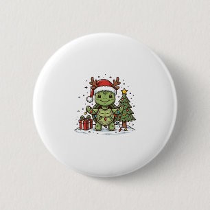 Süßes Weihnachts-Schildkröte Vintage Gravur Shirt Button