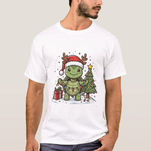 Süßes Weihnachts-Schildkröte Vintage-Gravur-Shirt- T-Shirt