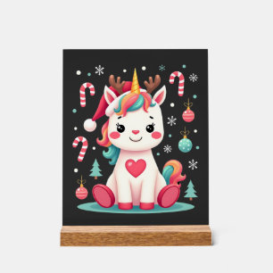 Süßes Weihnachts-Shirt Mädchen Frauen Xmas Einhorn Acrylschild