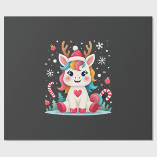 Süßes Weihnachts-Shirt Mädchen Frauen Xmas Einhorn Geschenkpapier