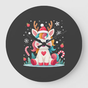 Süßes Weihnachts-Shirt Mädchen Frauen Xmas Einhorn Große Wanduhr
