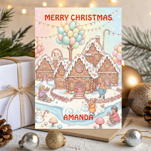 Süßes Weihnachtsdorf für Kinder-Weihnachtskarte Feiertagskarte