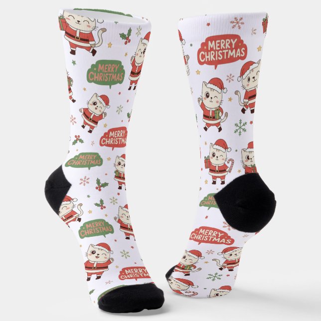 Süßes Weihnachtskatzen-Muster "Frohe Weihnachten"  Socken (Gewinkelt)