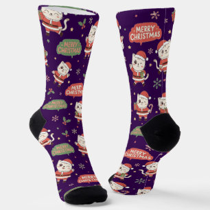 Süßes Weihnachtskatzen-Muster "Frohe Weihnachten" Socken