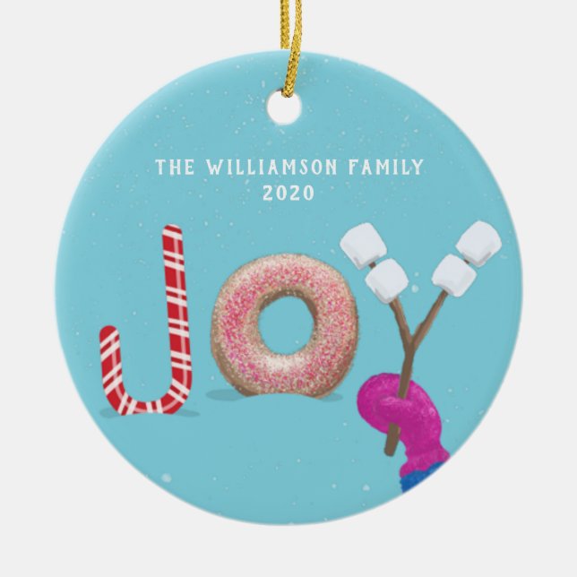 Süßes Weihnachtslied Candy Donut Marshmallow Blue Keramik Ornament (Vorne)