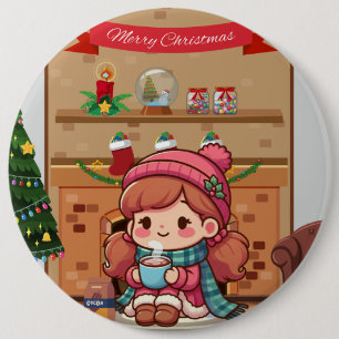 Süßes Weihnachtsmädchen mit Kakao Button
