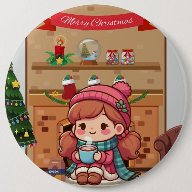 Süßes Weihnachtsmädchen mit Kakao Button (Vorderseite)