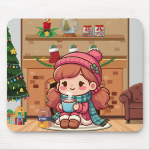 Süßes Weihnachtsmädchen mit Kakao Mousepad