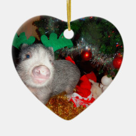 Süßes Weihnachtsminischwein-Herz-Verzierung Keramikornament
