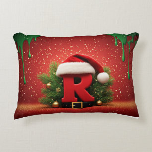 Süßes Weihnachtsmonogramm R mit Santa-Hut Dekokissen