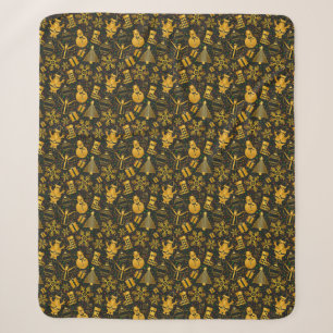 Süßes Weihnachtsmuster in Gold und Schwarz Sherpadecke
