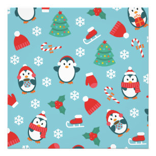 Süßes Weihnachtspinguin-Muster Fotodruck