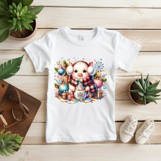Süßes Weihnachtsschwein mit Geschenken und heißer Baby T-shirt