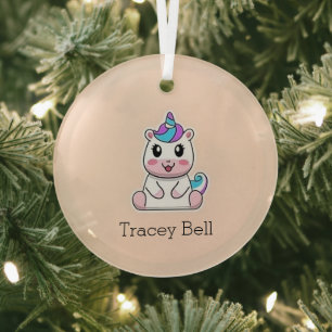 Süßes weißes Einhorn rosa Ornament Aus Glas
