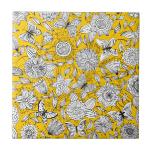 Süßes weißes gelbes florales abstraktes Design Fliese