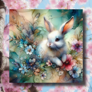Süßes weißes Häschen Wasserfarbe Blumen Glitter Os Feiertagskarte