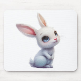 Süßes weißes Kaninchen mit großen blauen Augen Mousepad