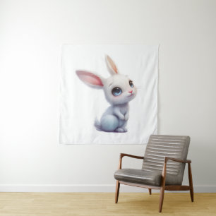 Süßes weißes Kaninchen mit großen blauen Augen Wandteppich