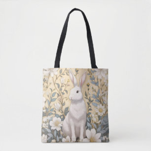 Süßes weißes Kaninchen Pastellgelbe Blumen Tasche