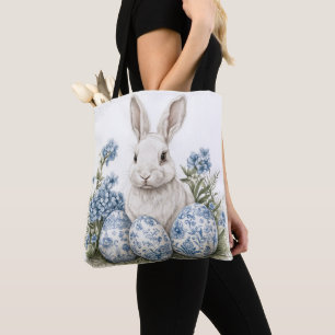 SÜßES WEIßES KANINCHEN UND BLAUE OSTEREIER TASCHE