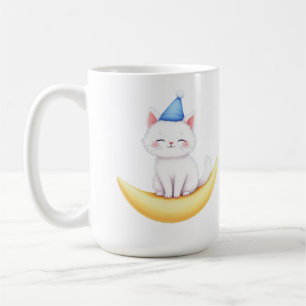 Süßes weißes Kätzchen auf Mond Tasse