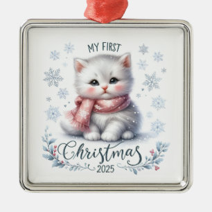SÜßES WEIßES KÄTZCHEN FÜR MEIN ERSTES WEIHNACHTSFE ORNAMENT AUS METALL