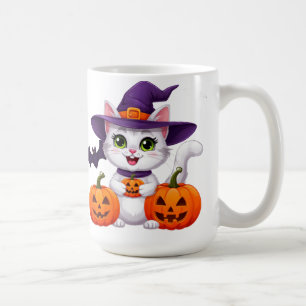 Süßes weißes Kätzchen Kürbis Halloween Hexenhut 🎃 Kaffeetasse