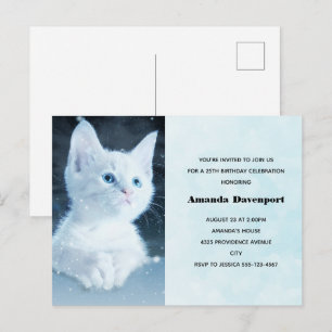 Süßes weißes Kätzchen mit blauen Augen Geburtstags Postkarte