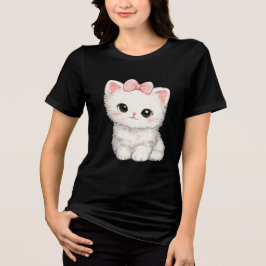 Süßes weißes Kätzchen mit rosa Schleife Tri-Blend Shirt