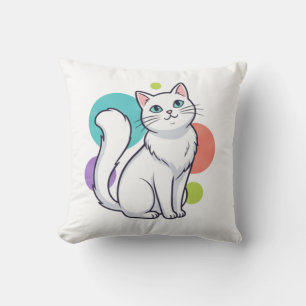 Süßes weißes Katze Sitzend Grafik T-Shirt Kissen