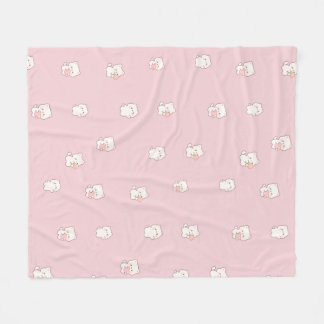 Süßes weißes Katzenmuster – Kawaii-Herzen und Blum Fleecedecke