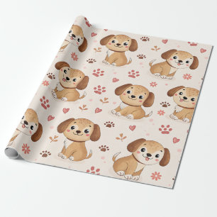 Süßes Welpen-Herzen-Wasserfarbmuster (1) Geschenkpapier