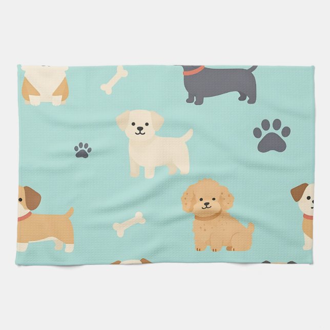Süßes Welpen-Hund-Muster Geschirrtuch (Horizontal)
