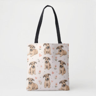 Süßes Welpen-Hunde-Blumenmuster mit Herzen Tasche