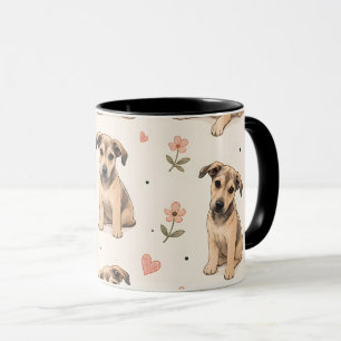 Süßes Welpen-Hunde-Blumenmuster mit Herzen Tasse