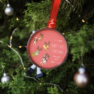 Süßes Welpen-Rentier-Babys erstes Weihnachten Ornament Aus Metall