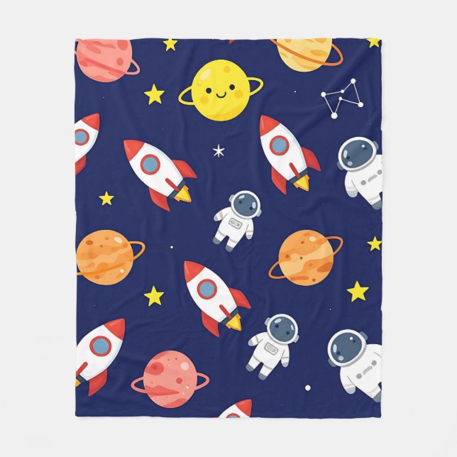 Süßes Weltraum-Explorer-Kinder-Muster Fleecedecke (Vorderseite)