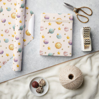 Süßes Weltraum-Geschenkpapier mit Planeten und Ste Geschenkpapier