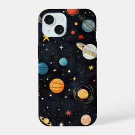 Süßes Weltraum-Planeten-Muster iPhone 15 Hülle