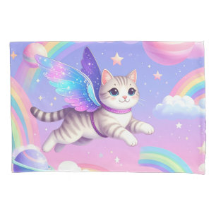Süßes Weltraum-Regenbogen-Design – Kawaii-Planeten Kissenbezug